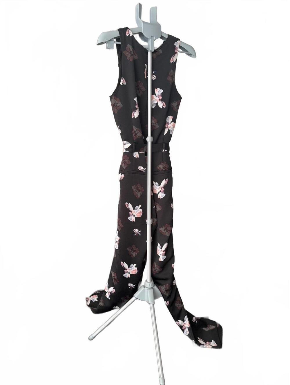 Banana Republic Black Floral Sleeveless Jumpsuit Size 10 Tall